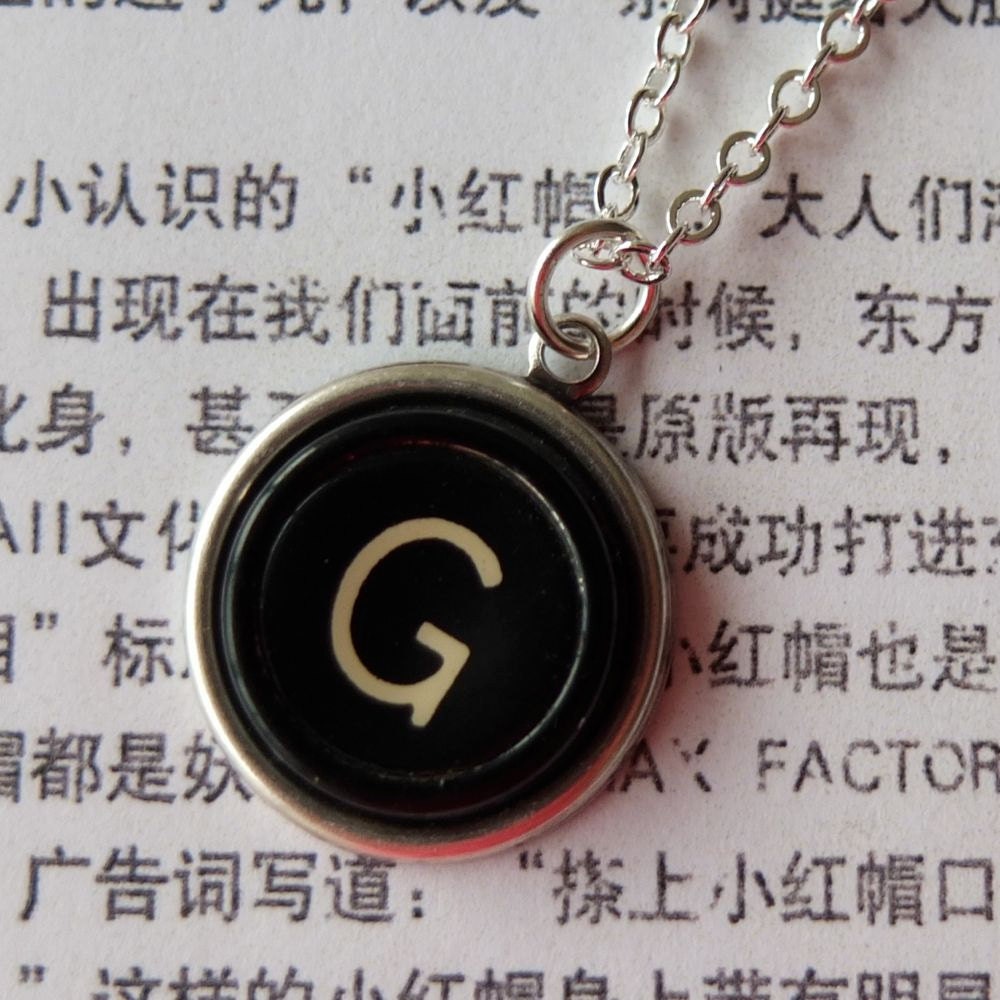 Typewriter key necklace - black key - letter initial G