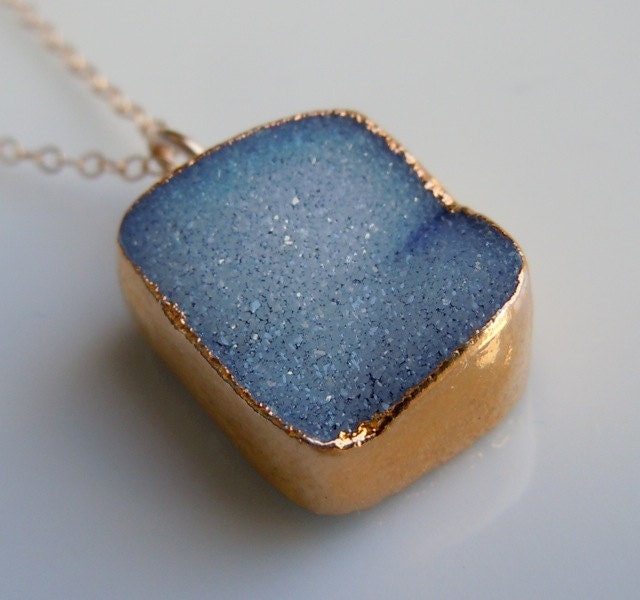 Druzy Drusy Necklace in Sky Blue, SOMETHING BLUE
