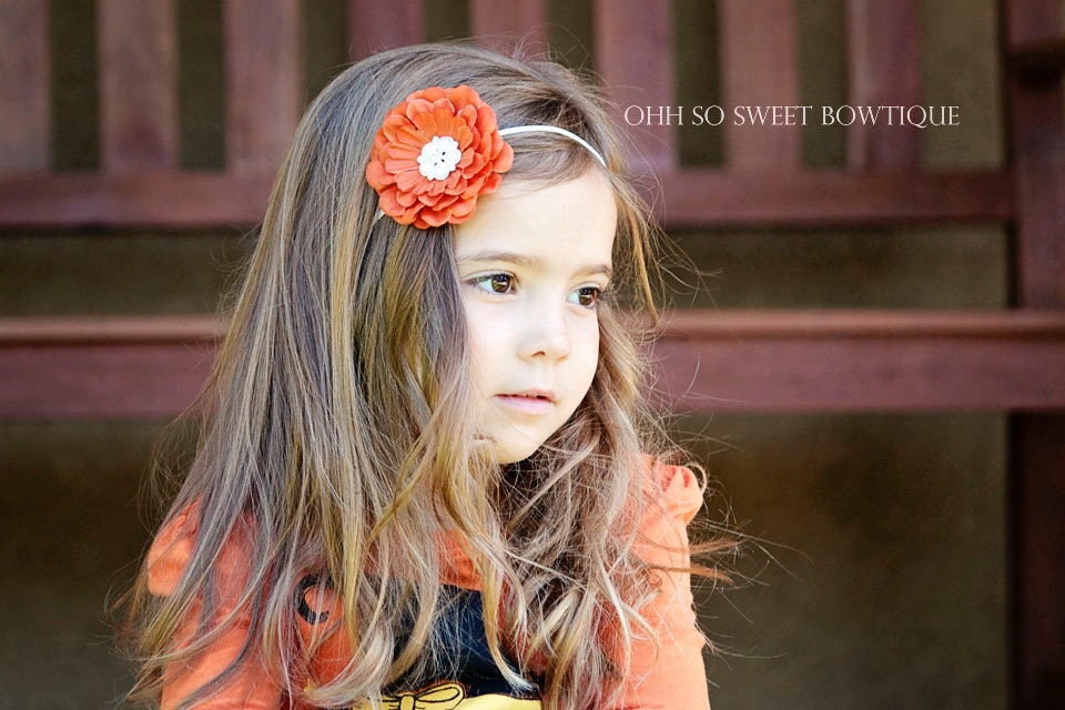 Adorable Orange Baby Girl Toddler Flower Headband - Perfect for Spring