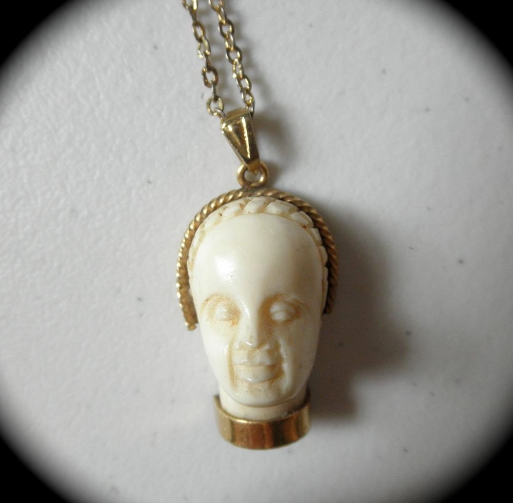 SALE Queen of the Damned Gothic Victorian Antique African Bone and Gold Pendant Akasha Be My Valentine