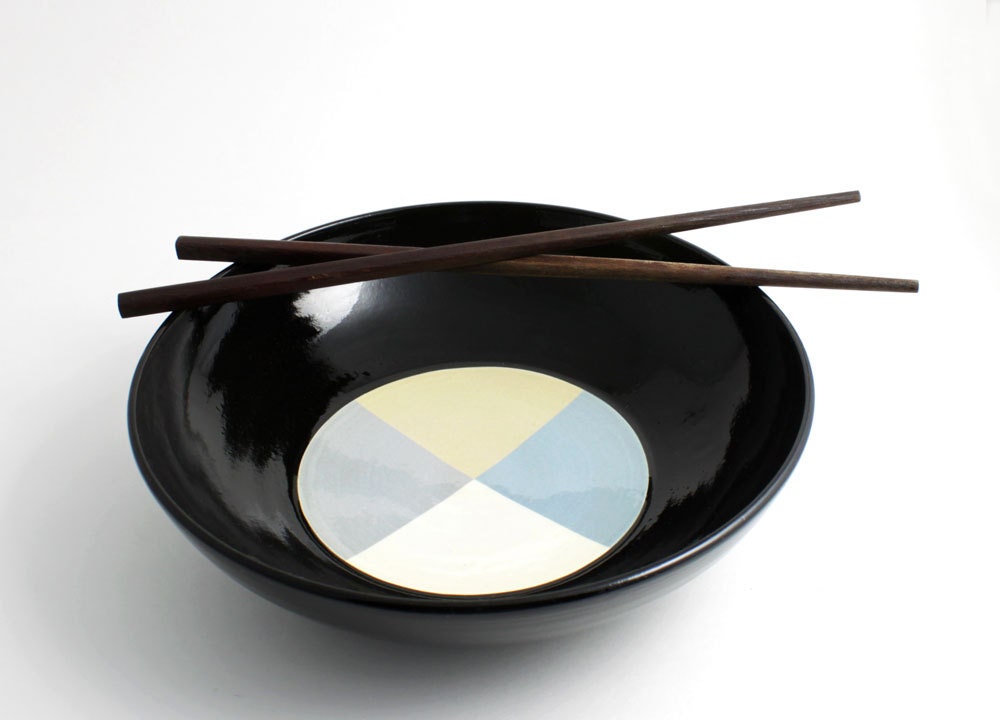 Geometric Pattern Bowl in Black and Earth Tones on SALE - 30% OFF Original Price of 42.00