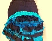 Now 65 from 90 Upcycled Wrap Ruffle Bustle Skirt Teal Blue Black Burning Man Festival Dance Tutu Pixie Fairy  Edwardian Victorian Hooping