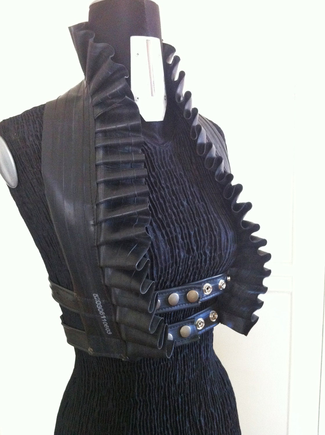 Upcycled Bicycle Inner Tube Ruffle Vest Halter Top Eco Friendly Goth Fetish Post Apocalyptic Steampunk Harness Underbust Vamp Costume