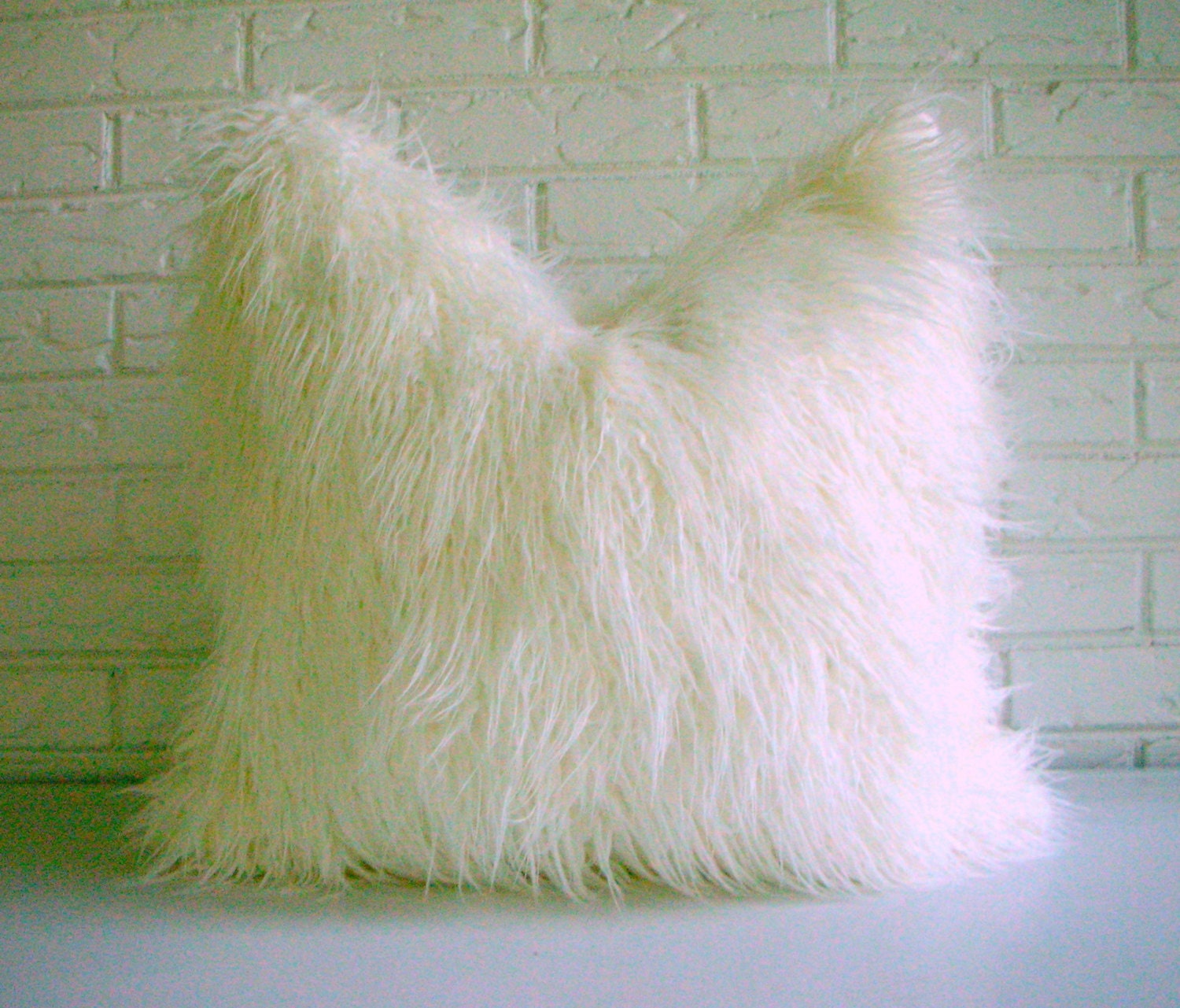 White Shag Pillow Cover - Faux Fur Throw - Mongolian Lamb Decorative Pillow - Modern Eclectic