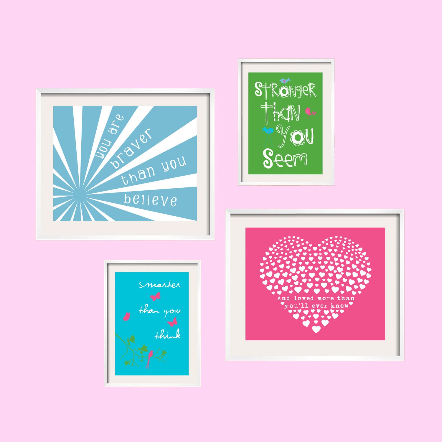 Winnie the Pooh Quote You Are Braver than You Believe Nursery Print Quote 8x10 and 5x7 4 prints set Eclectic Style Wall Art