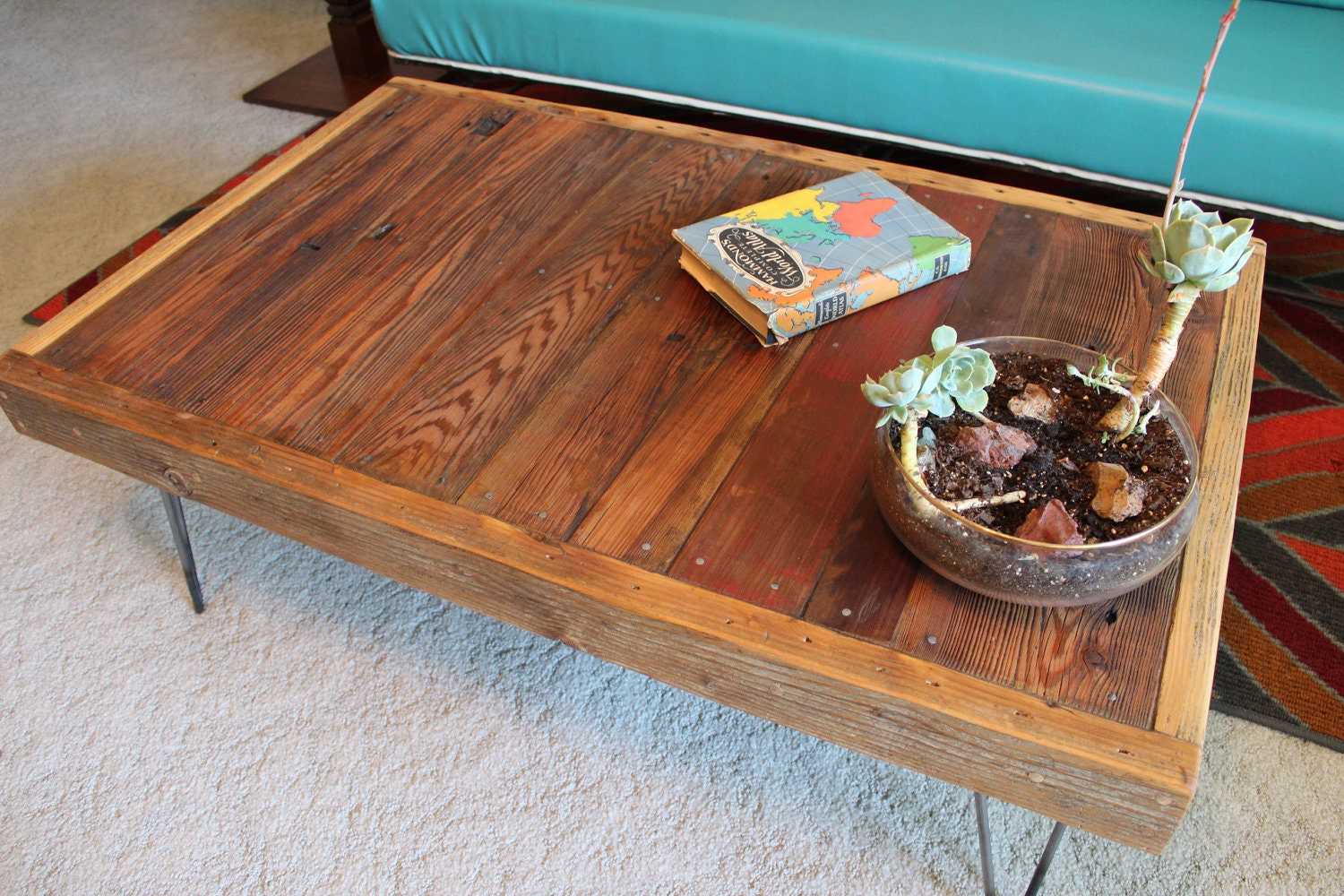 ARCHIE Reclaimed Wood Coffee Table with Hairpin Legs