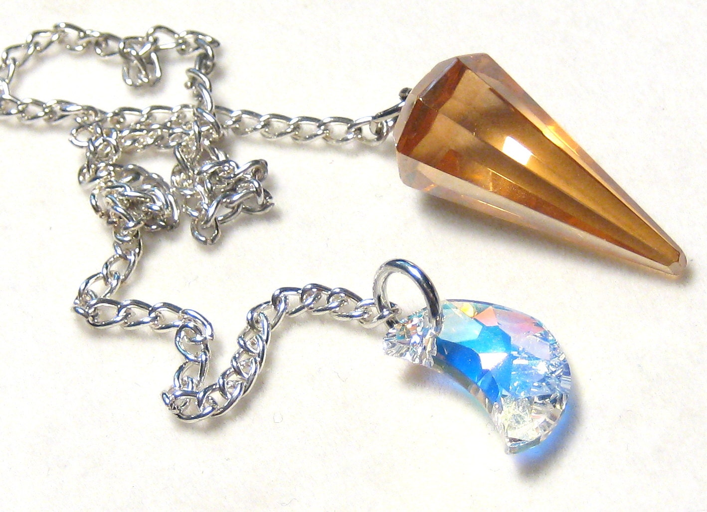 Golden Aqua Aura Quartz Crystal Moon Pendulum Divination