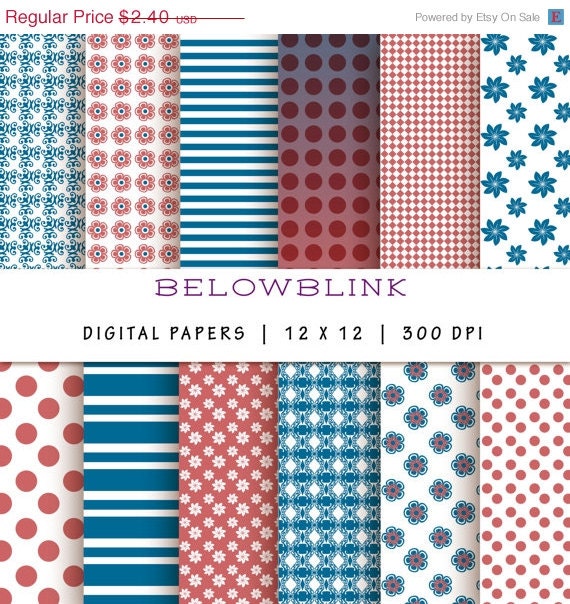 50% Off Sale Fuzzy Wuzzy and Sea Blue Digital Paper Pack, Scrapbook Papers, 12 jpg files 12 x 12  - Instant Download - DP160