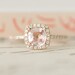 Certified Peach Pink Cushion Sapphire Diamond Halo Engagement Ring 14K Rose Gold - Labor Day SALE