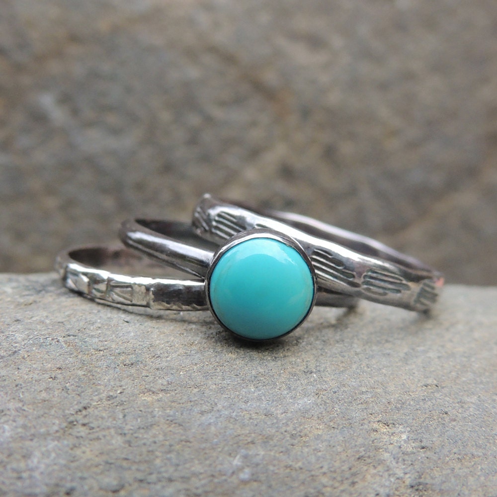 Turquoise stacking rings set of three ready made to order in your size. Sky blue turquoise gemstone and sterling silver.