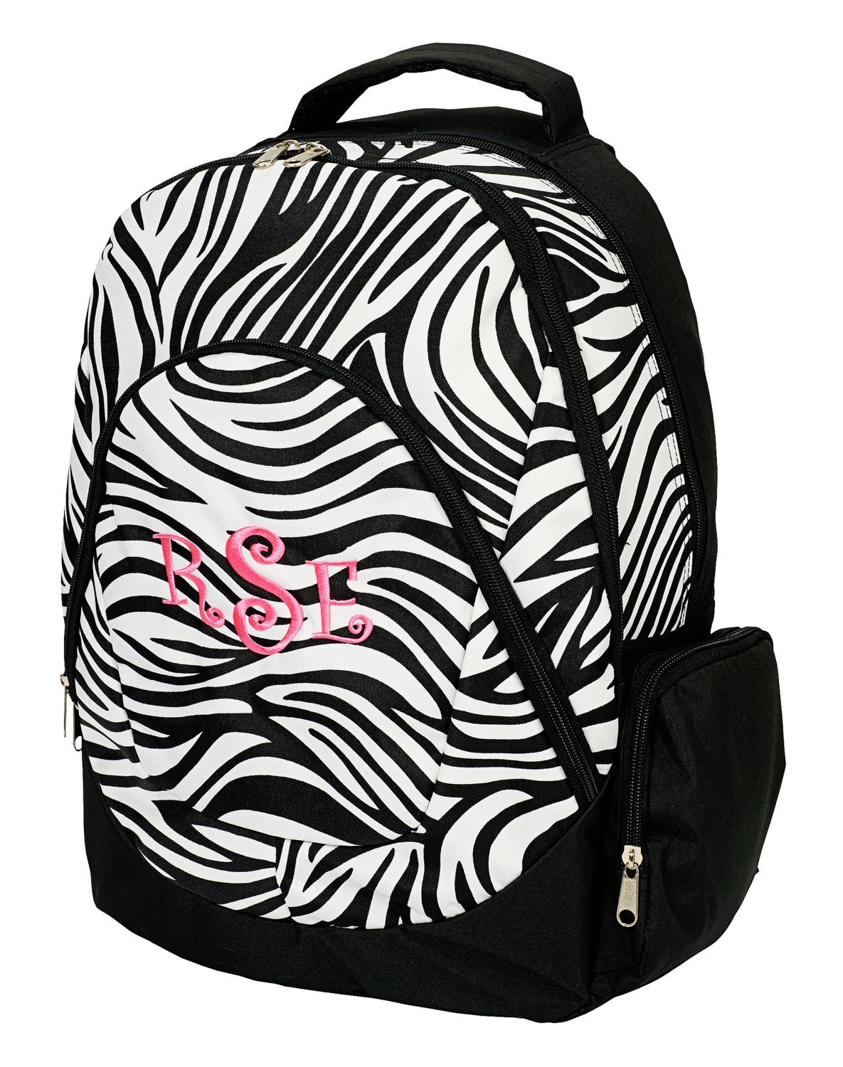 MONOGRAMMED School Backpack Bookbag - ZEBRA - Black and White - Girls