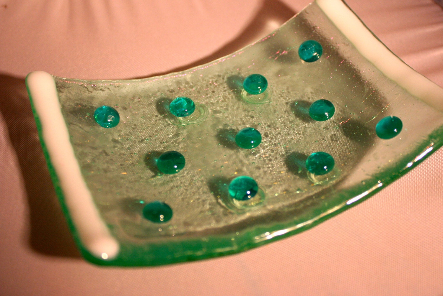 Teal Fused Glass Soap Dish, SRA Z19