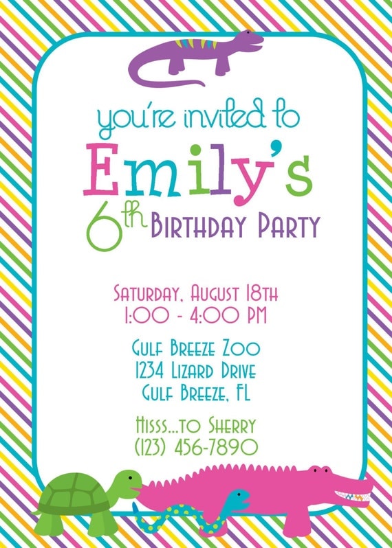 Reptile Birthday Party 5x7 Invitation- Girl DIY Printable Il_570xn