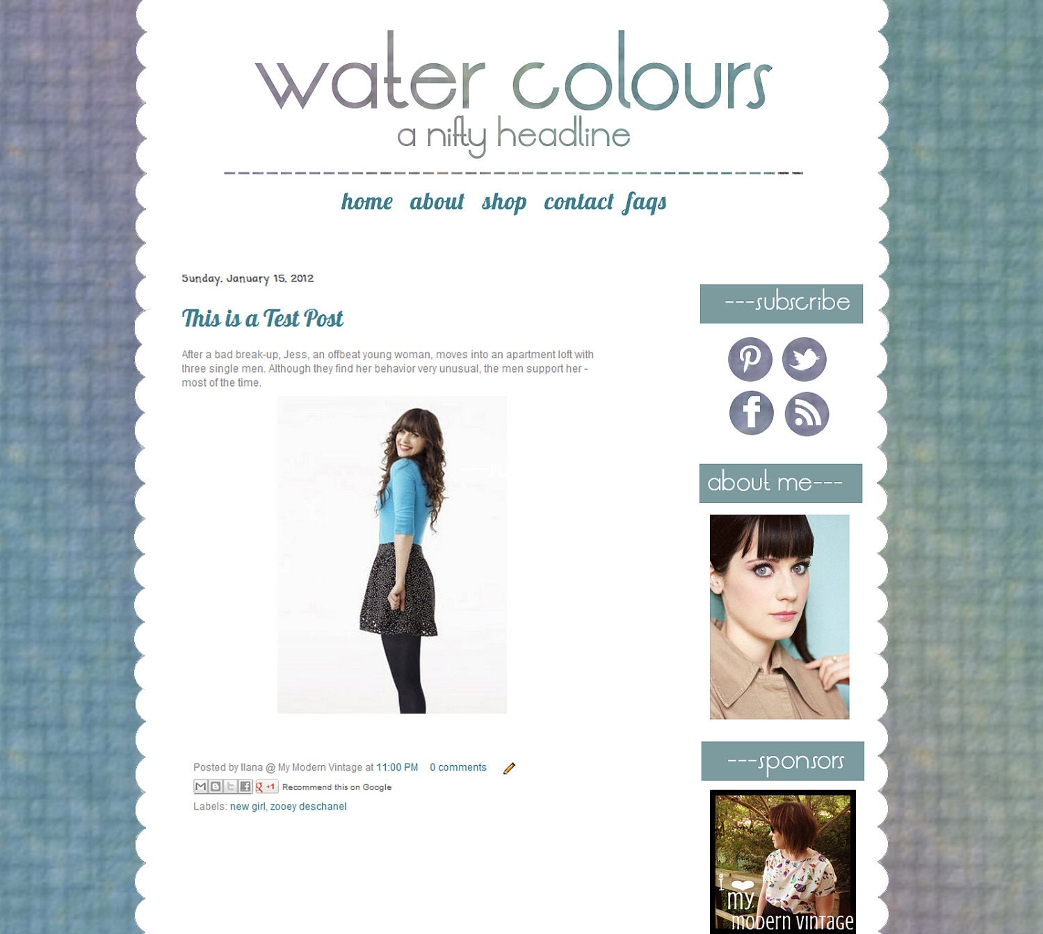 Watercolors - Premade Blog Template for Blogger- Graphic Design - Installation Included