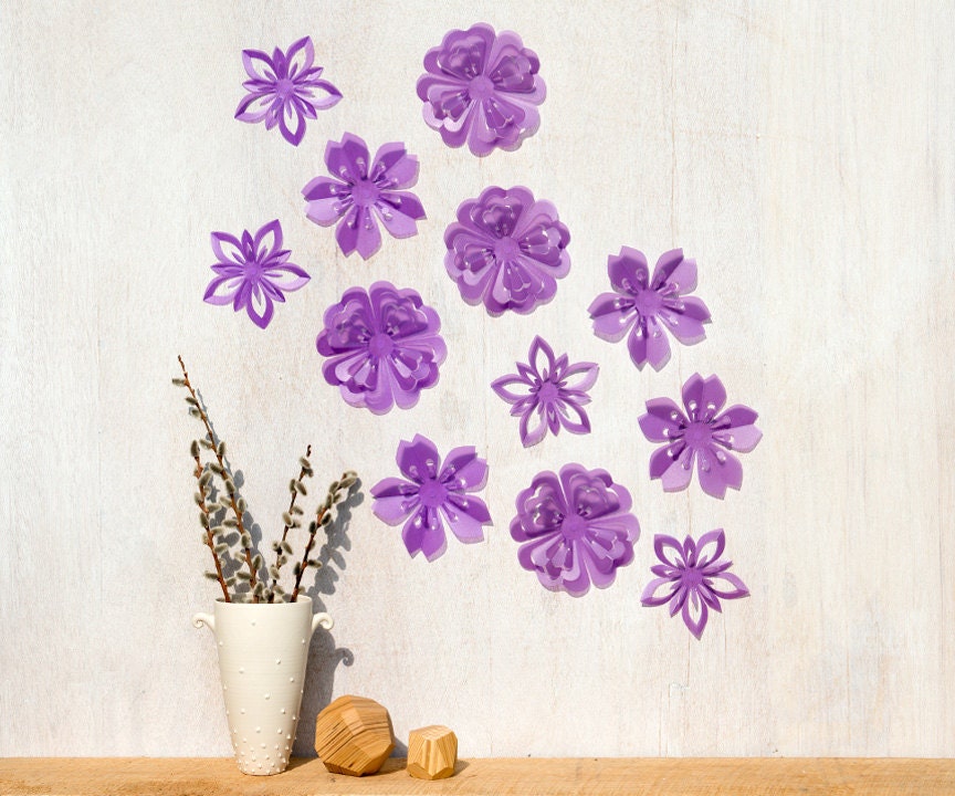 Flower Wall Decor Purple Blossoms, Pop-up Set of 12, Wall Art - Made in Canada - StudioLiscious