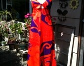 Free Shipping Aug only1960s Fumis originals Honolulu Hawaii Bark cloth halter maxie sun dress