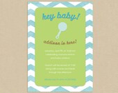 Printable Baby Shower Invitation 5x7 Modern Chevron and Baby Rattle