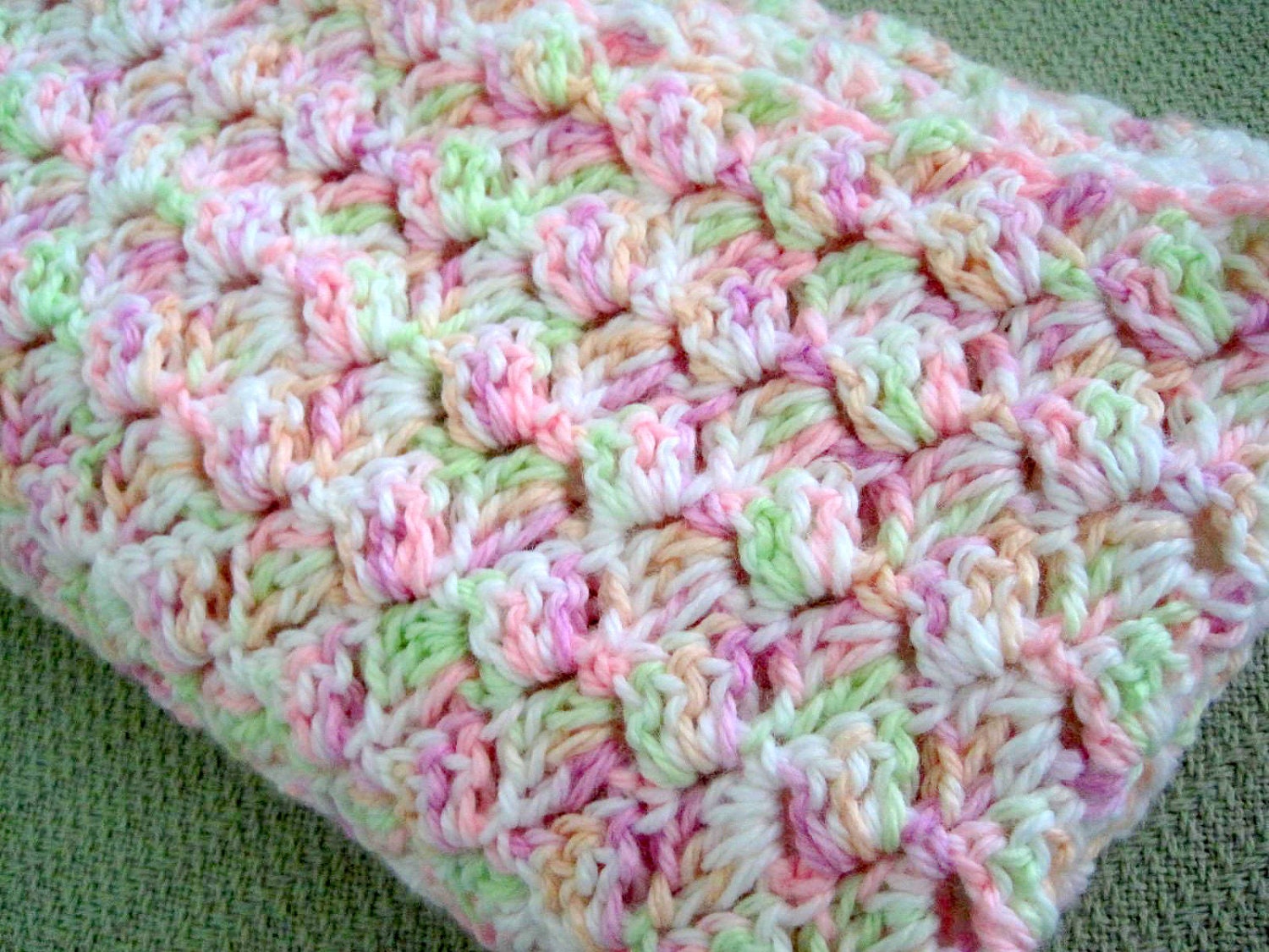 Cuddly crochet baby blanket soft handmade crib stroller baby girl handmade afghan pink neon green white  peach