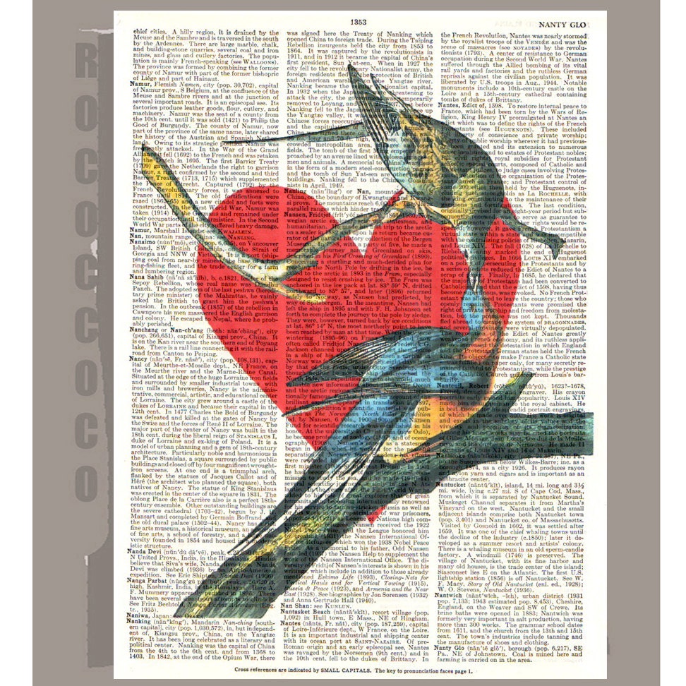 Two Birds in Love - ORIGINAL personalized ARTWORK print over an Repurposed  Vintage Dictionary page 8 x 10 -Upcycled Book Print