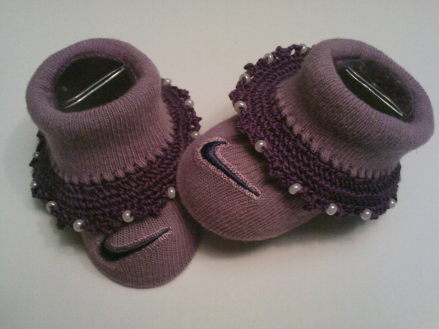 Newborn Crocheted Purple Nike Baby Booties by Crocheted4Angels