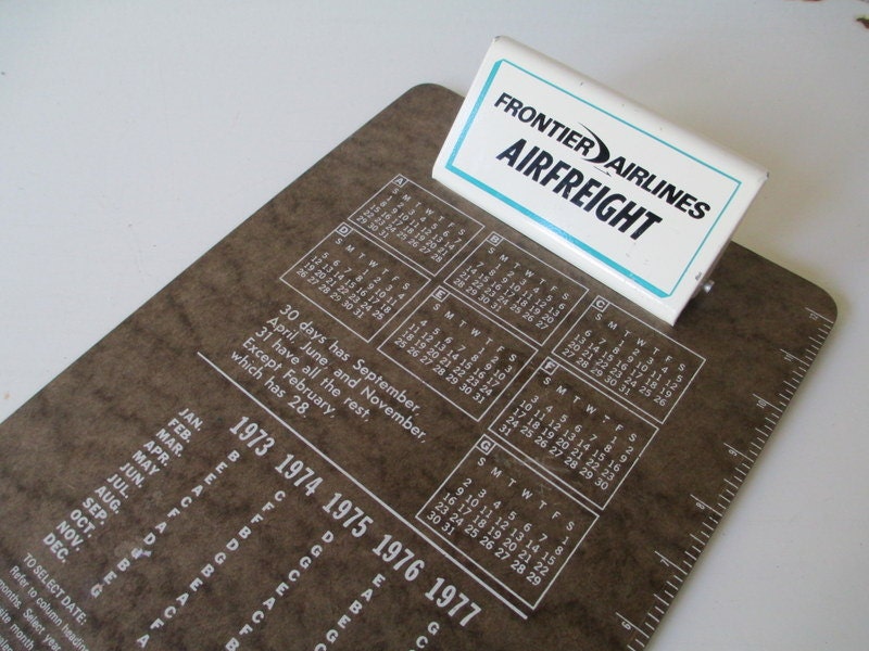 Vintage Airlines Clipboard, 1970s Retro Office Supply Desk Accessory, Brown and White Vintage Clipboard