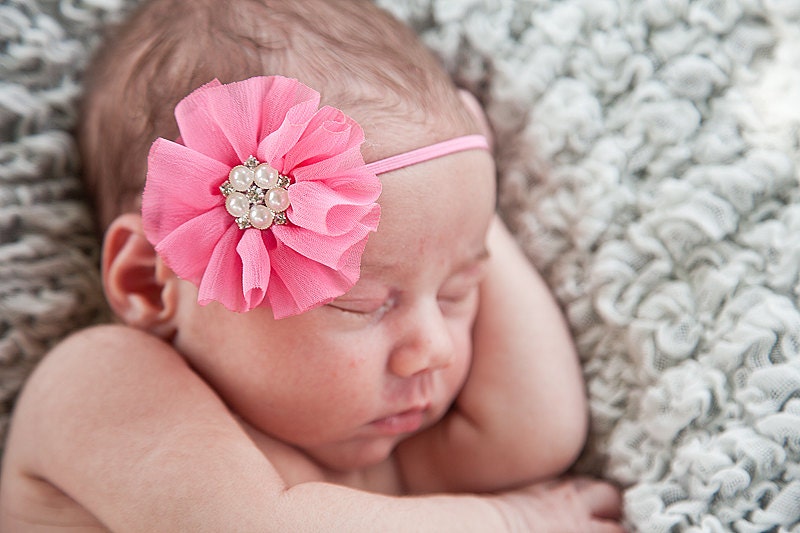 Baby Flower Headband -Hot Pink Ballet Blossom - Newborn Headband, Headband for Babies, Hair Clip for Girls, Vintage Style Photo Prop