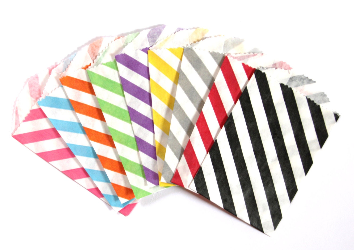 CHOOSE YOUR COLORS - 50 Diagonal Stripe Bitty Bags (Treat Bags, Favor Bags, Gift Wrap, Envelopes) - 2.75 x 4 inches