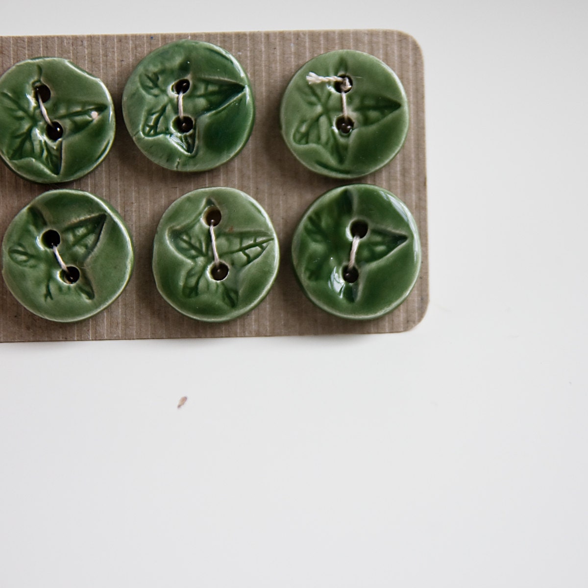 dark green, handmade ceramic buttons, embossed, small, round, unique knitting, sewing supplies. set of 6.