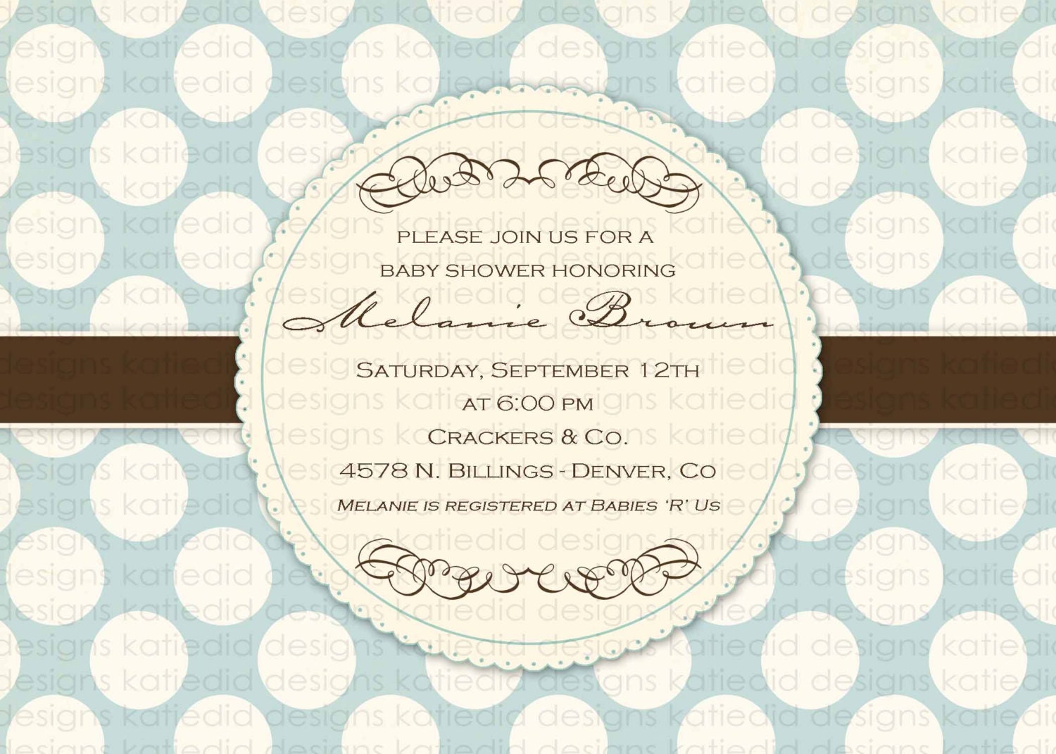 baby boy shower invitation or boy birth announcement, classy with blue polka-dots, digital, printable file (item 1244)
