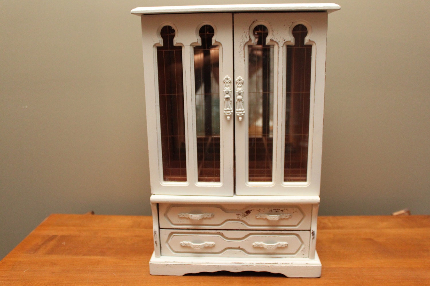Upcycled, Tall Jewelry Armoire, Jewelry Box, Distressed, Shabby Chic