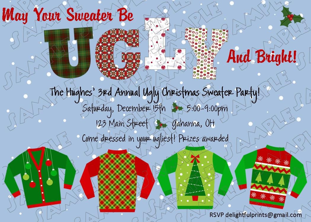 Ugly Christmas sweater party ANY color ...custom you print card by delightfulprints Il_570xn