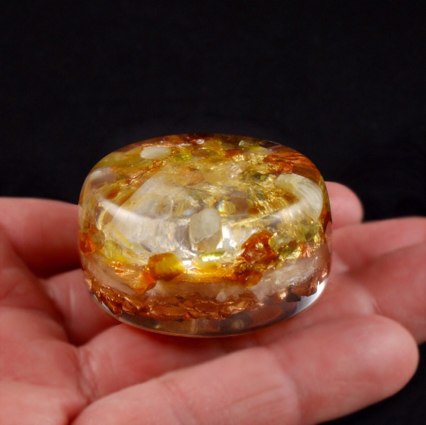 Pocket Orgone Energy Generator. Arkansas Crystal, Baltic Amber, Peridot, Tourmaline, Selenite, Rhodizite, Phenacite, Copper Nuggets (233)