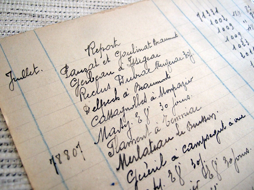 1935 handwritten Vintage French 6 ledger sheets