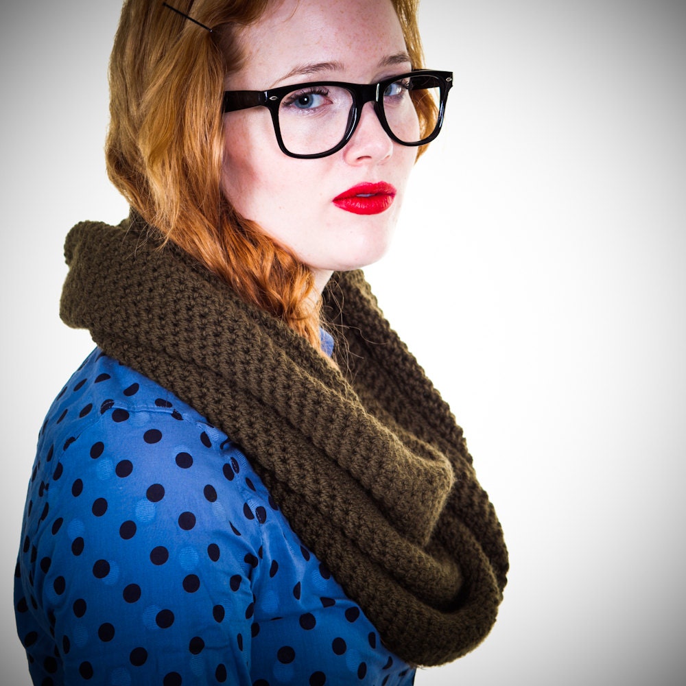Thin Crocheted Olive Green Snood