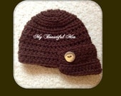 Newsboy Hat with Oak Button - 0 to 3 months - Photo Prop - Ready to Ship