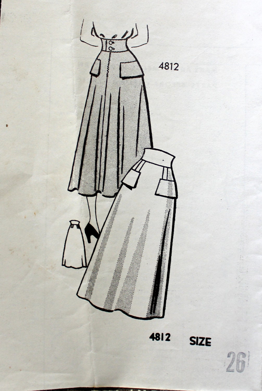 Anne Adams Vintage Sewing Pattern - Mail order 1940s Skirt with high waist size 26 2 4 6