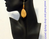 African Wood Bead Tear Drop Dangle Pierced Earrings