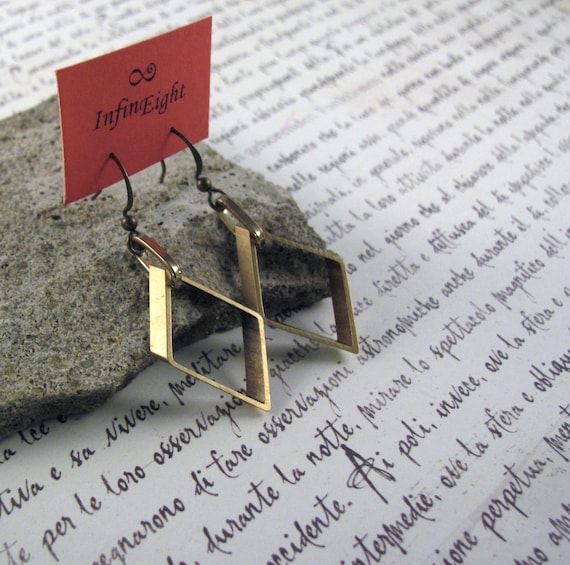 Fractal - Brass Geometric Earrings Faceted Diamond Rhombus Trapezoid Brass Earrings