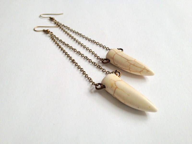 Long White Howlite Chain Earrings