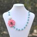 Large Coral Flower and White Rose and Turquoise Beaded Asymmetrical Statement Necklace - Bold Summer Fashion Chunky Statement Necklace
