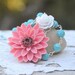 Large Coral Flower and White Rose and Turquoise Beaded Asymmetrical Statement Necklace - Bold Summer Fashion Chunky Statement Necklace
