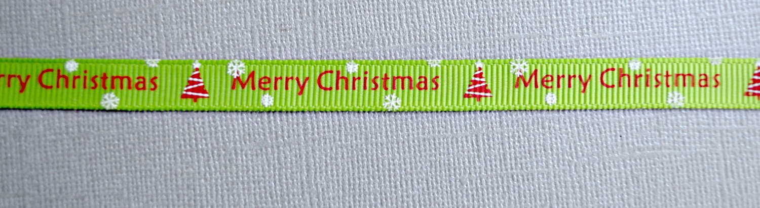 Merry Christmas on apple green 3/8" grosgrain ribbon Christmas Il_570xn