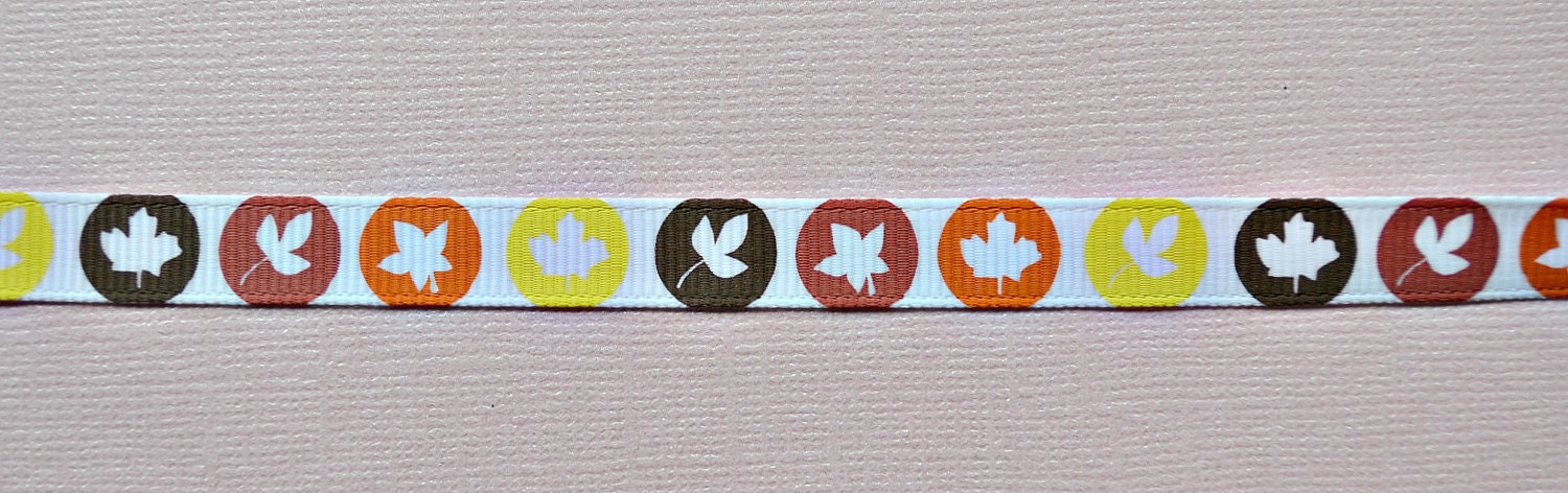 Fall colored maple and other Leaves on 3/8" grosgrain ribbon- Canada Il_570xn