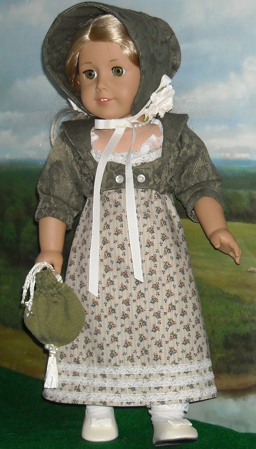 1812 Regency Day Dress with Spencer Jacket and Hat for 18 inch Dolls