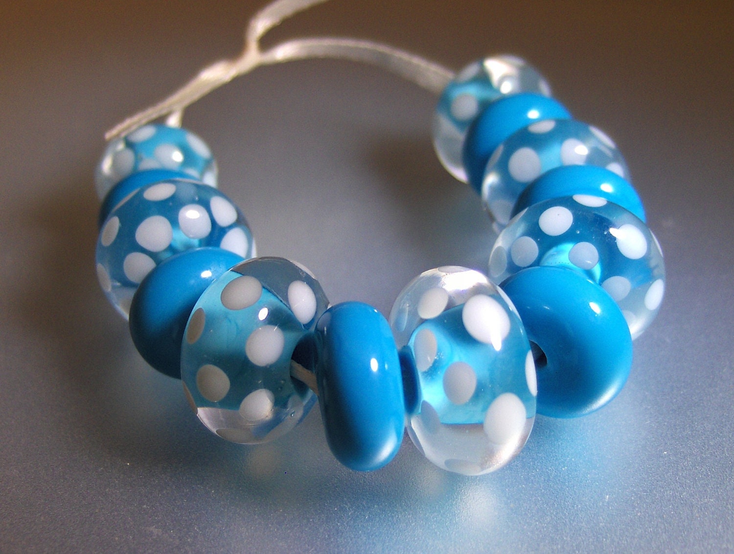 Bright Blue and White Lampwork Beads Fiesta Collection (13) - LEteam