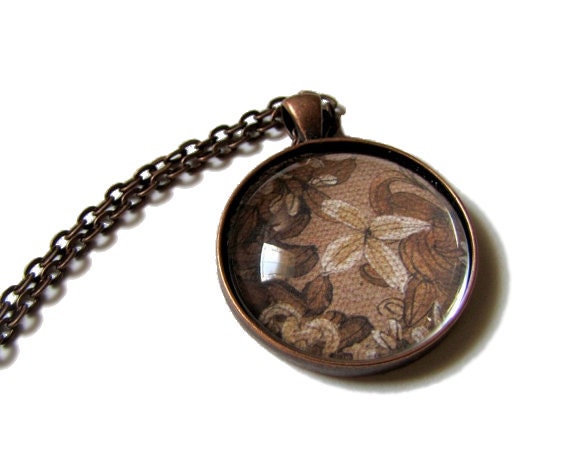 Shabby Chic - Brown - Necklace - Romantic - Sepia Flowers - Copper Pendant - Vintage - Feel  -  Brown - - MyDifferentStrokes