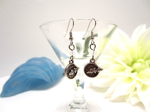 Bat Earrings Flying to the Moon Pewter Charms