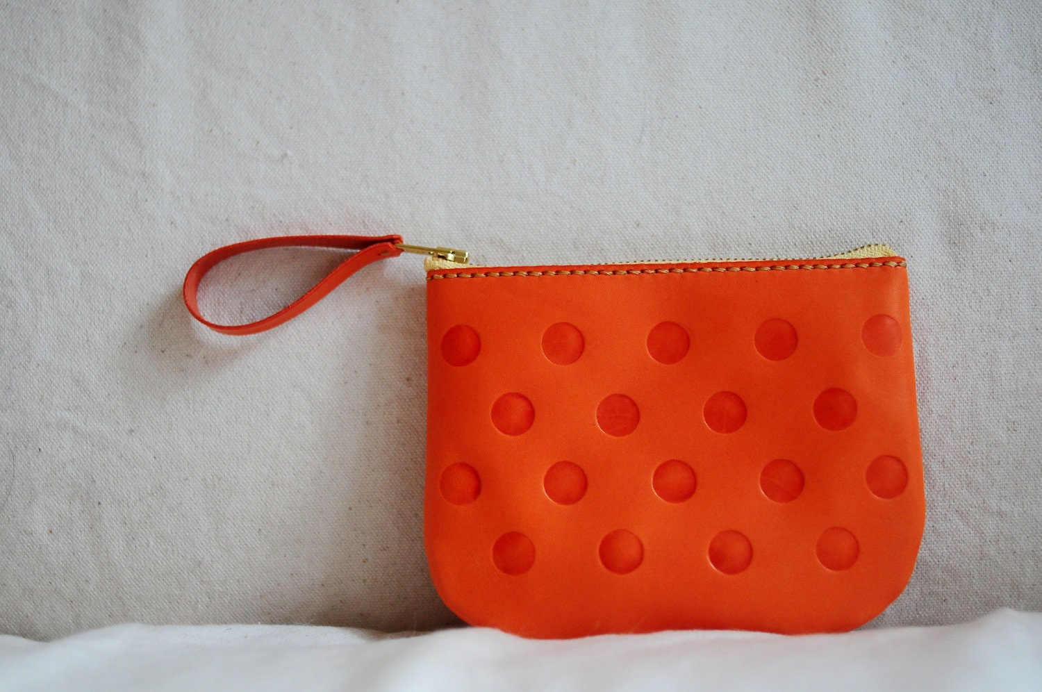 Hand Stitched Leather Dot Pattern Pouch