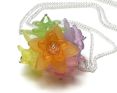 Pastel Flower Swarovski Crystal Silver Chain Necklace