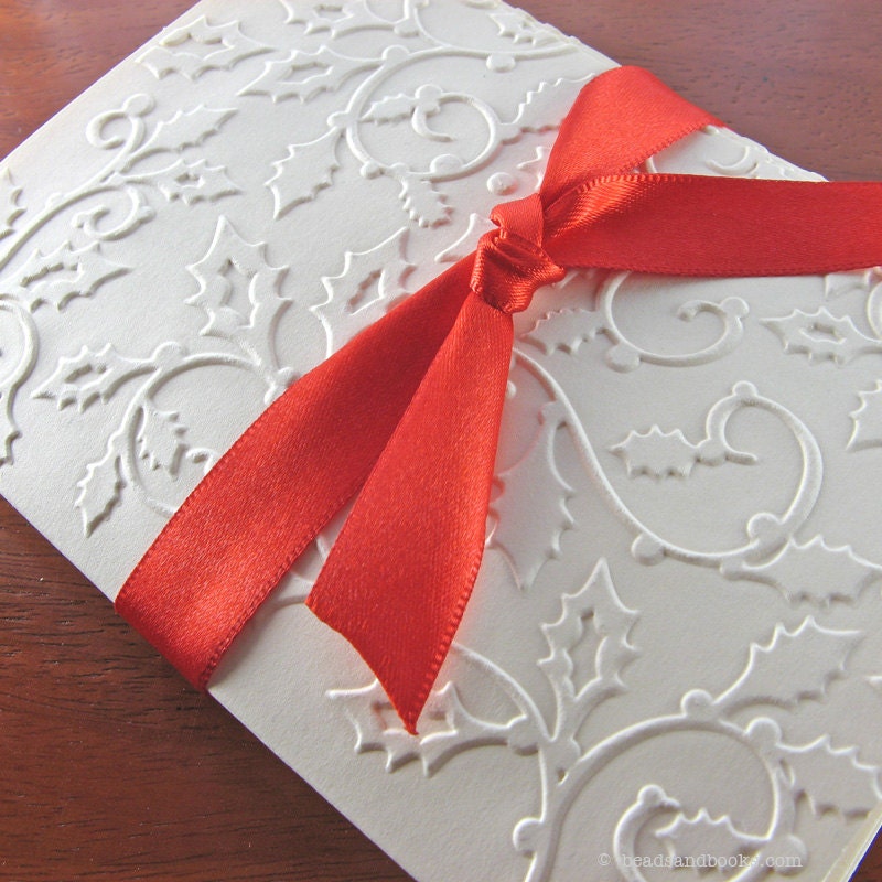 Christmas Cards Set (Holly Berry in Ivory, Embossed)